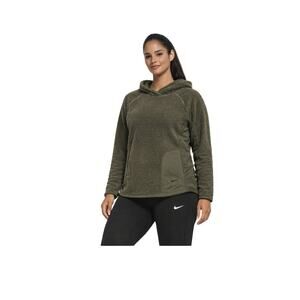 Nike Women M Reversible Sherpa Hoodie Olive Cozy Athleisure Gorpcore Pockets EUC